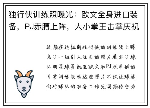 独行侠训练照曝光:欧文全身进口装备,PJ赤膊上阵,大小拳王击掌庆祝