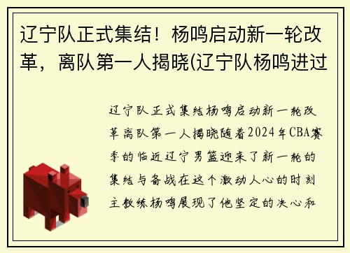 辽宁队正式集结!杨鸣启动新一轮改革,离队第一人揭晓(辽宁队杨鸣进过国家队吗)