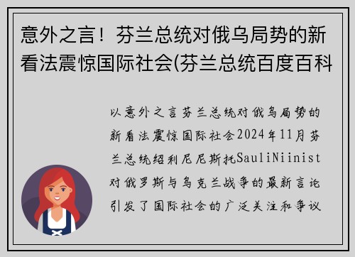 意外之言！芬兰总统对俄乌局势的新看法震惊国际社会(芬兰总统百度百科)
